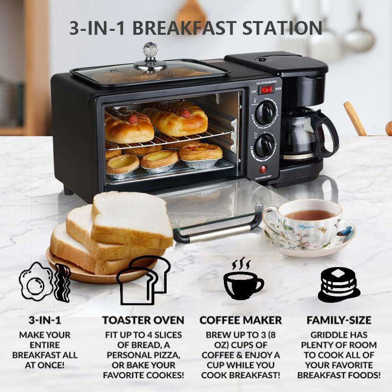 11 - Breakfast Bliss 3-in-1™ (Maquina Desayuno Horno y Cafetera 3 En 1)